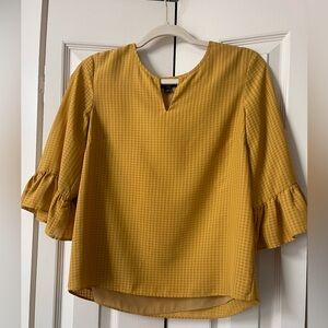 Ann Taylor Factory Mustard Yellow Ruffle Sleeve Blouse